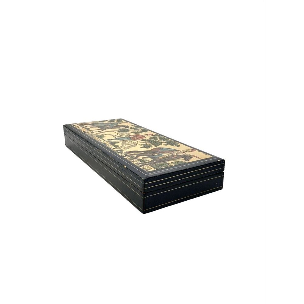 Box Florentine Italian Wood Large with Cavilier on Horse Scenery Vintage Decor